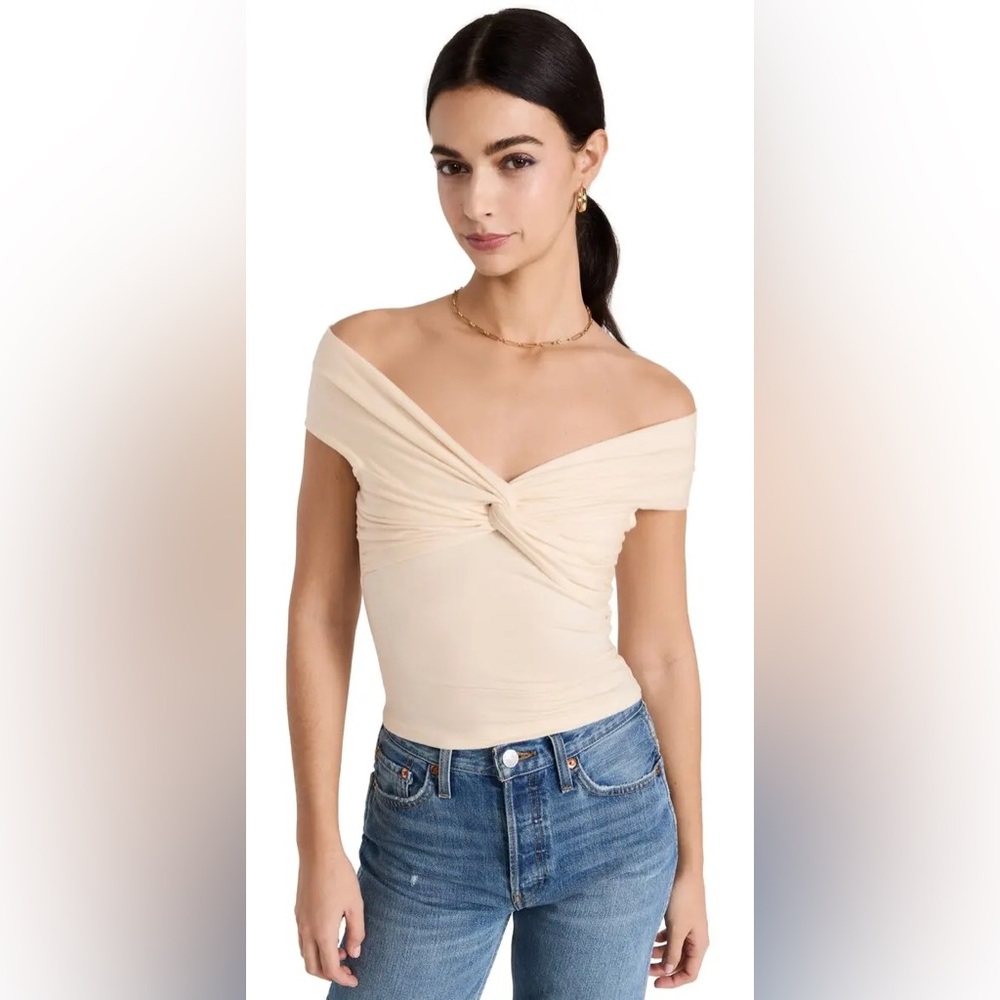 REFORMATION White Cream Ezlynn Off Shoulder Twist Front Stretch Top S - Picture 1 of 4